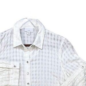 J Jill, White Cotton Button Down Shirt Tunic Top Gingham Check, Women's Small